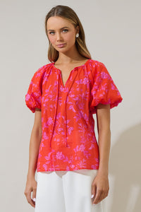 Sugarlips Fia Floral Red Top  - The Attic Boutique