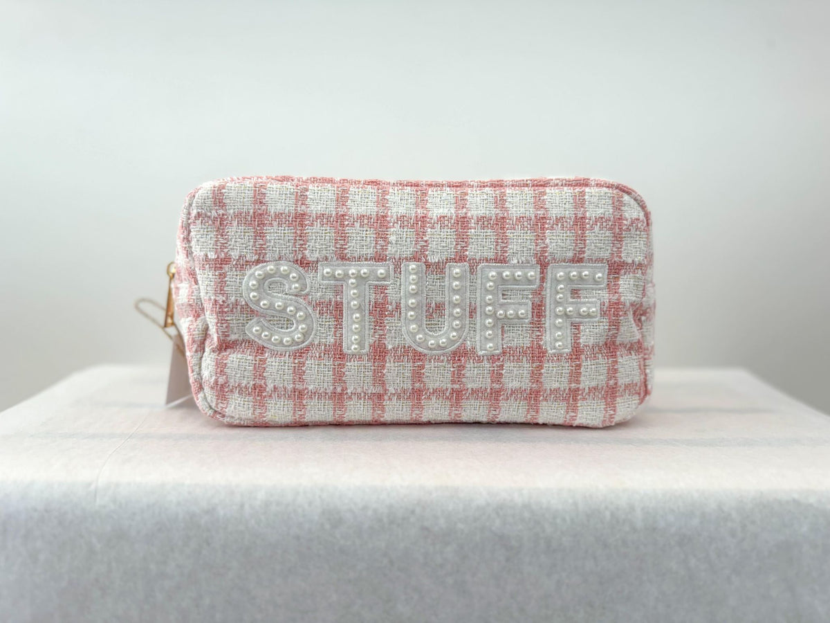 Beauty Stash Pink Tweed "Stuff" Bag  - The Attic Boutique
