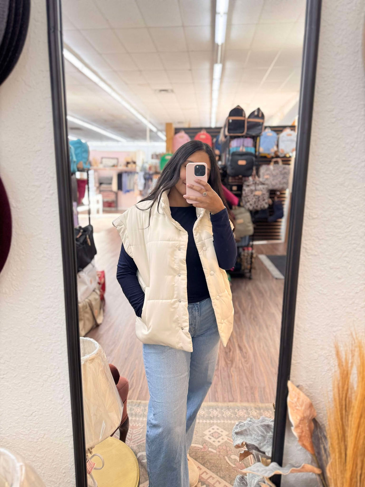 Blu Pepper Cream Puffer Vest  - The Attic Boutique