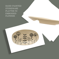 CCOI Hand-Painted Stoneware Platter w/ Embossed Flowers Serveware - The Attic Boutique