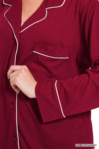 The Attic Boutique Rae Burgundy Pajama Set  - The Attic Boutique