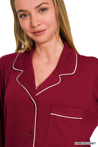 The Attic Boutique Rae Burgundy Pajama Set  - The Attic Boutique