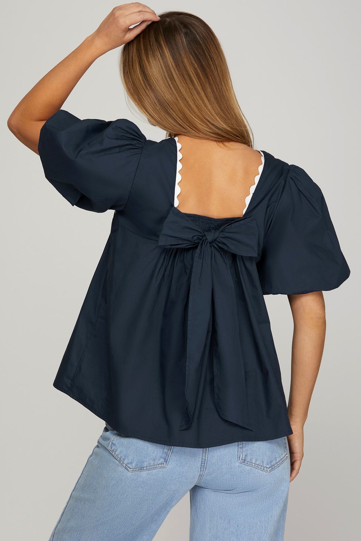 She + Sky Poplin Baby Doll Top  - The Attic Boutique