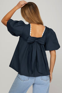 She + Sky Poplin Baby Doll Top  - The Attic Boutique