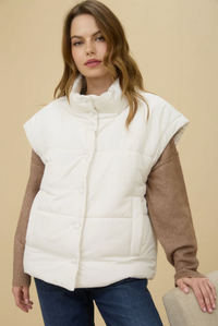 Blu Pepper Cream Puffer Vest  - The Attic Boutique