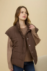 Blu Pepper Brown Puffer Vest  - The Attic Boutique