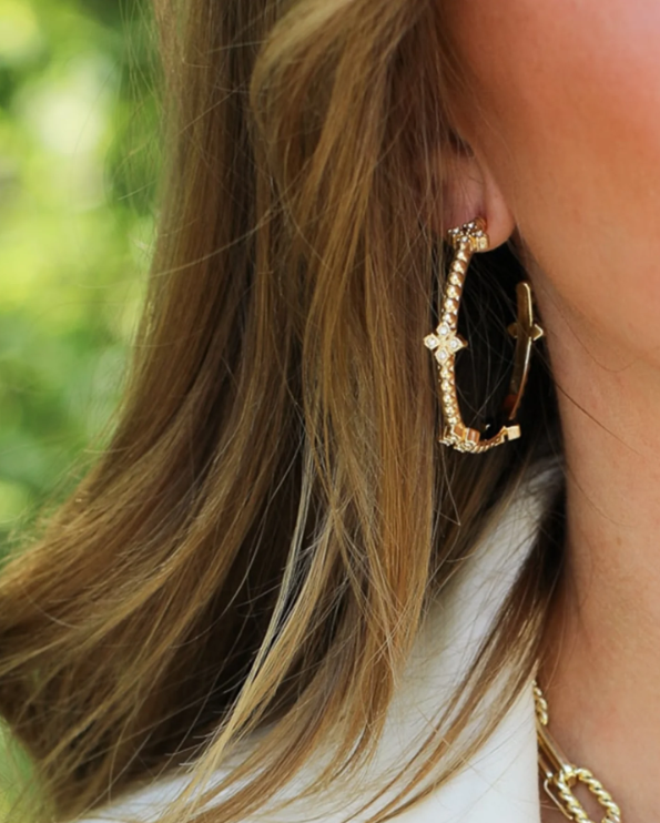Natalie Wood Design Beaded Cross Hoop Earrings in Gold  - The Attic Boutique