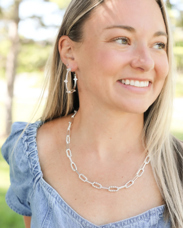 Natalie Wood Design Beaded Cross Hoop Earrings in Silver  - The Attic Boutique