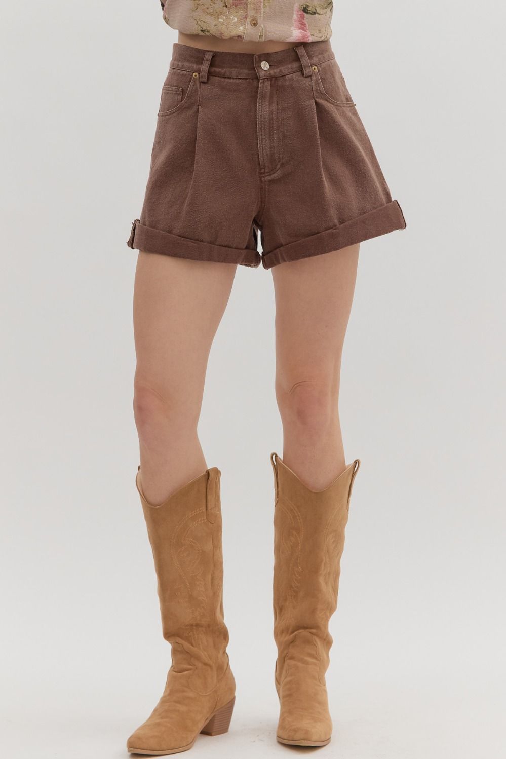 Entro Brown High Waist Short  - The Attic Boutique