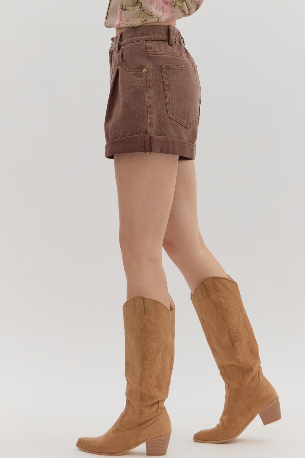 Entro Brown High Waist Short  - The Attic Boutique