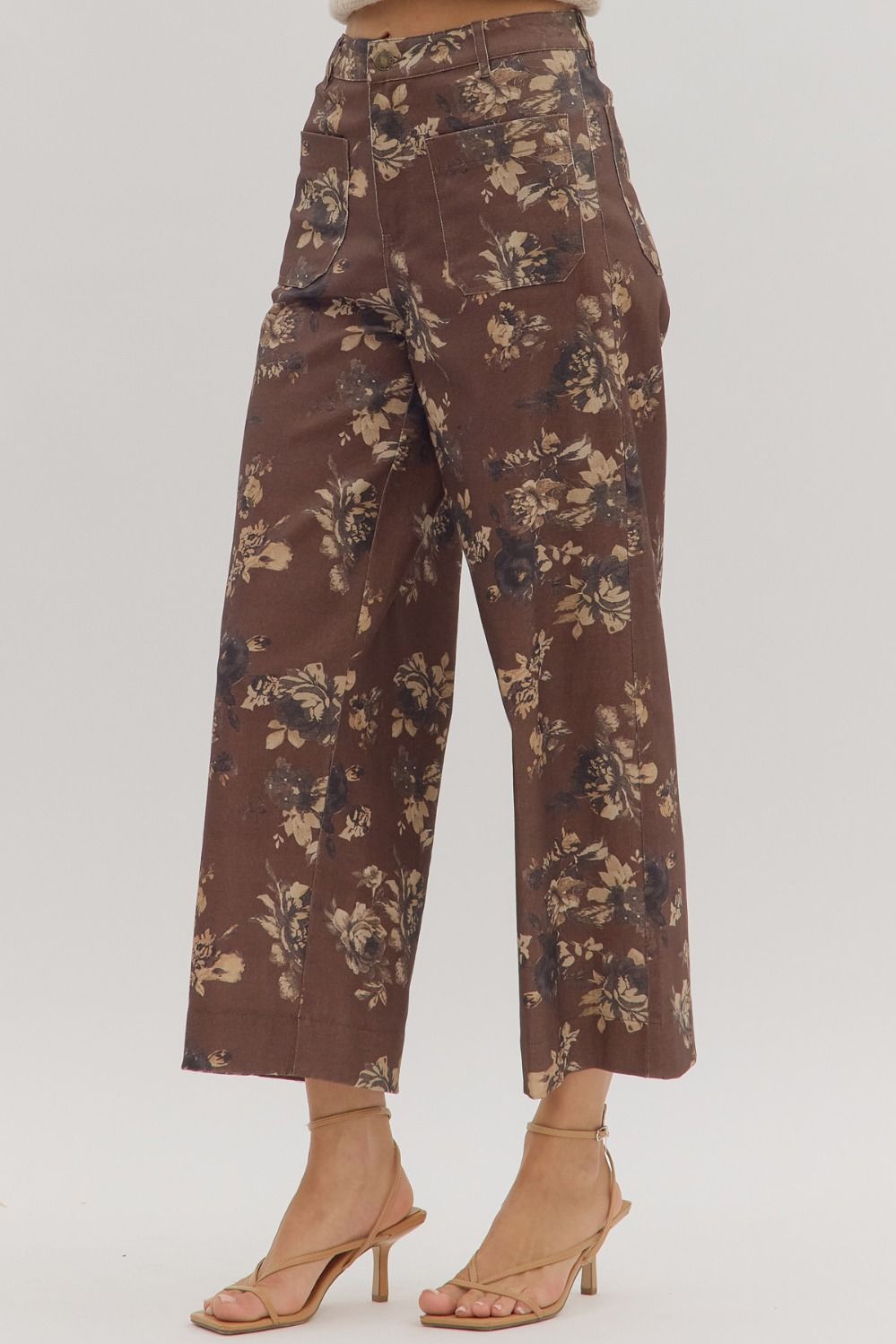 Entro Brown Floral Pants  - The Attic Boutique