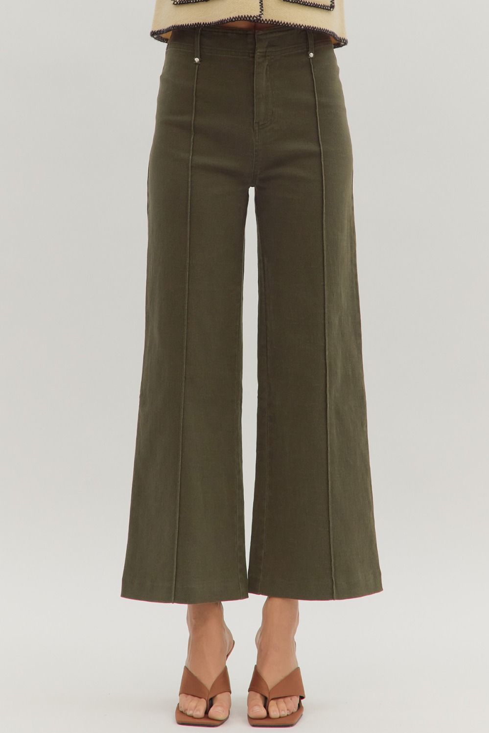 Entro Olive Wide Leg Pants  - The Attic Boutique