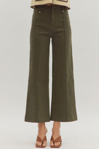 Entro Olive Wide Leg Pants  - The Attic Boutique