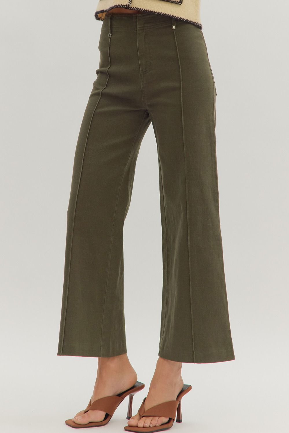 Entro Olive Wide Leg Pants  - The Attic Boutique