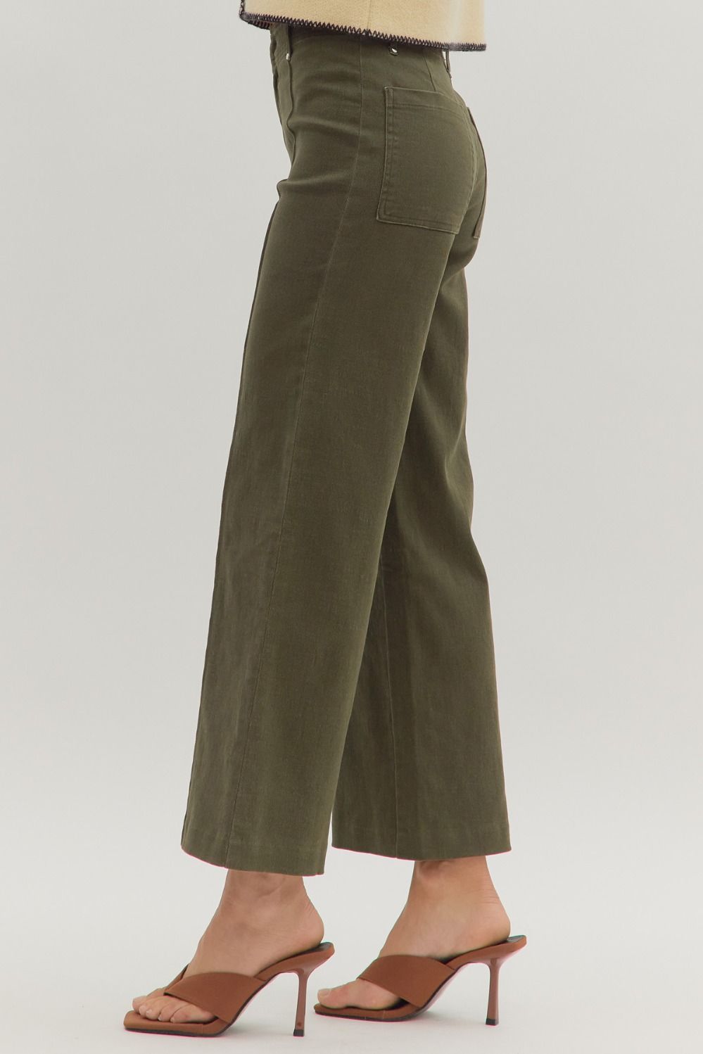 Entro Olive Wide Leg Pants  - The Attic Boutique