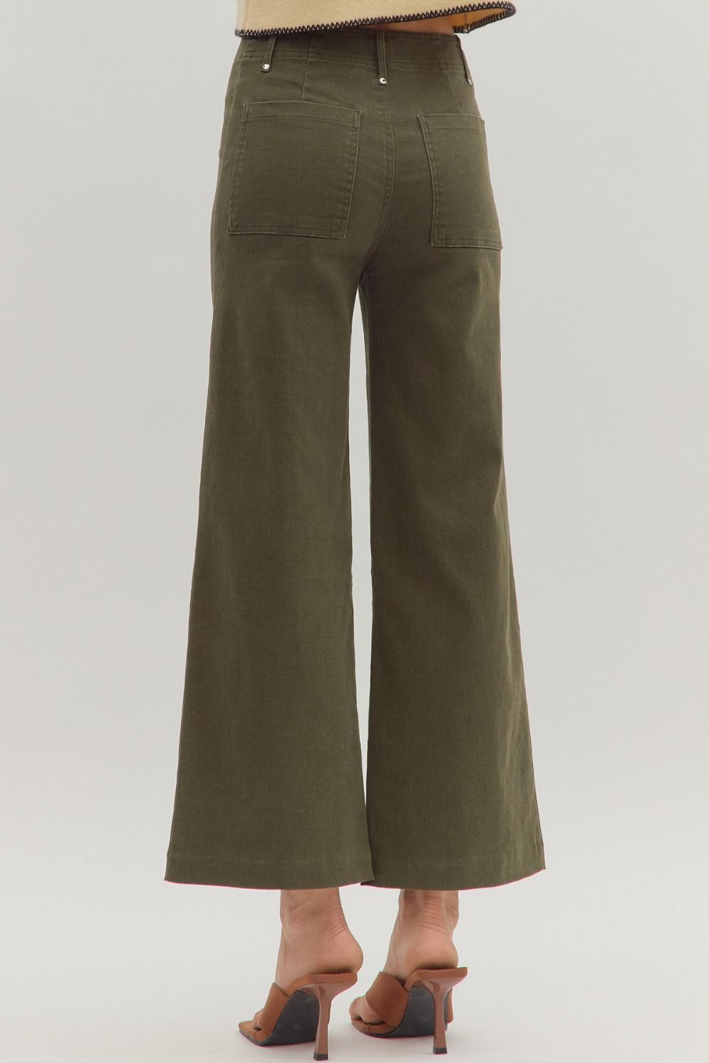 Entro Olive Wide Leg Pants  - The Attic Boutique