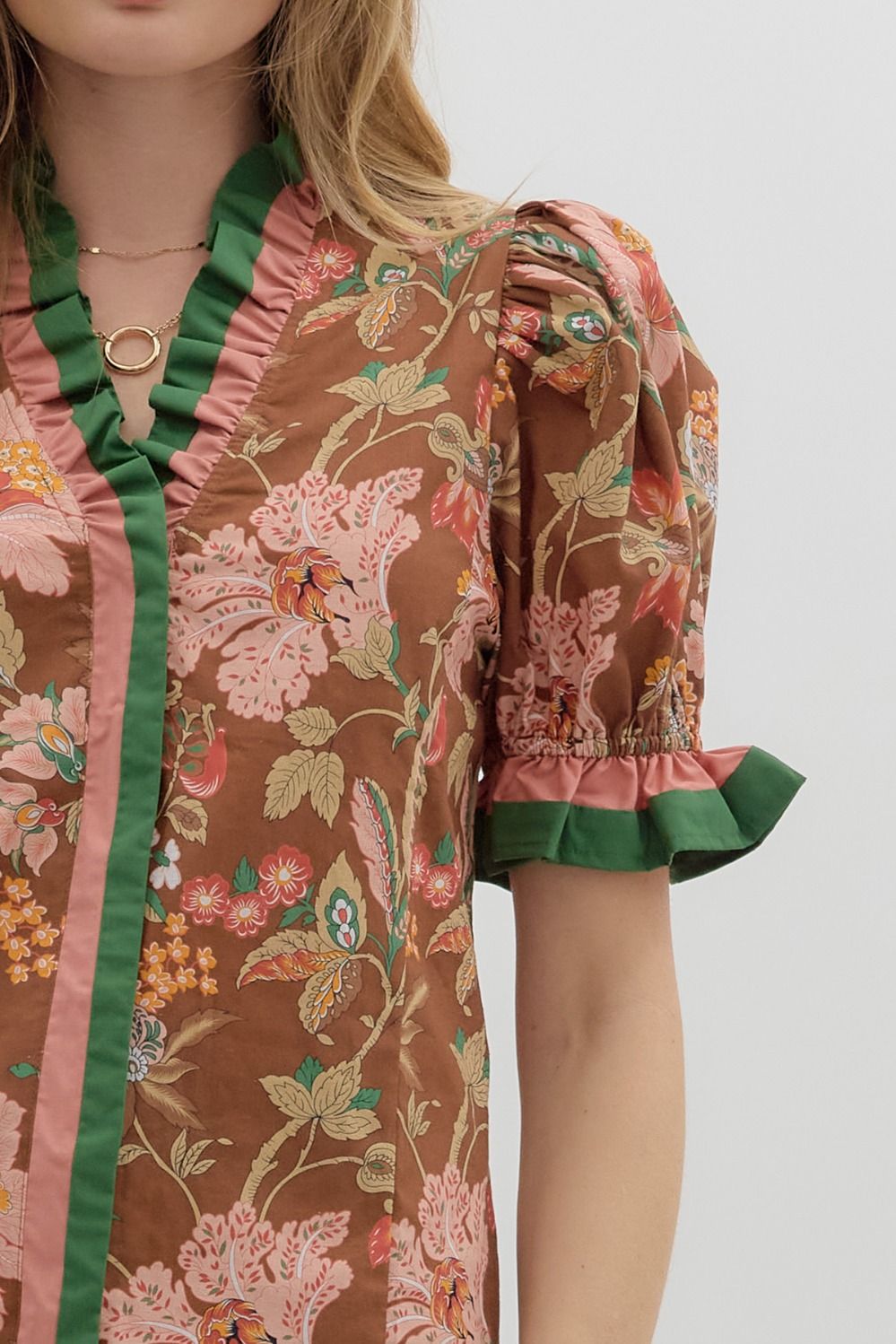 Entro Brown Ruffle Top  - The Attic Boutique