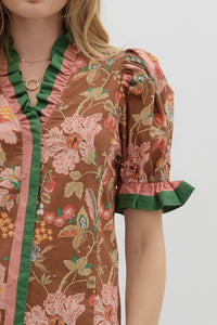 Entro Brown Ruffle Top  - The Attic Boutique