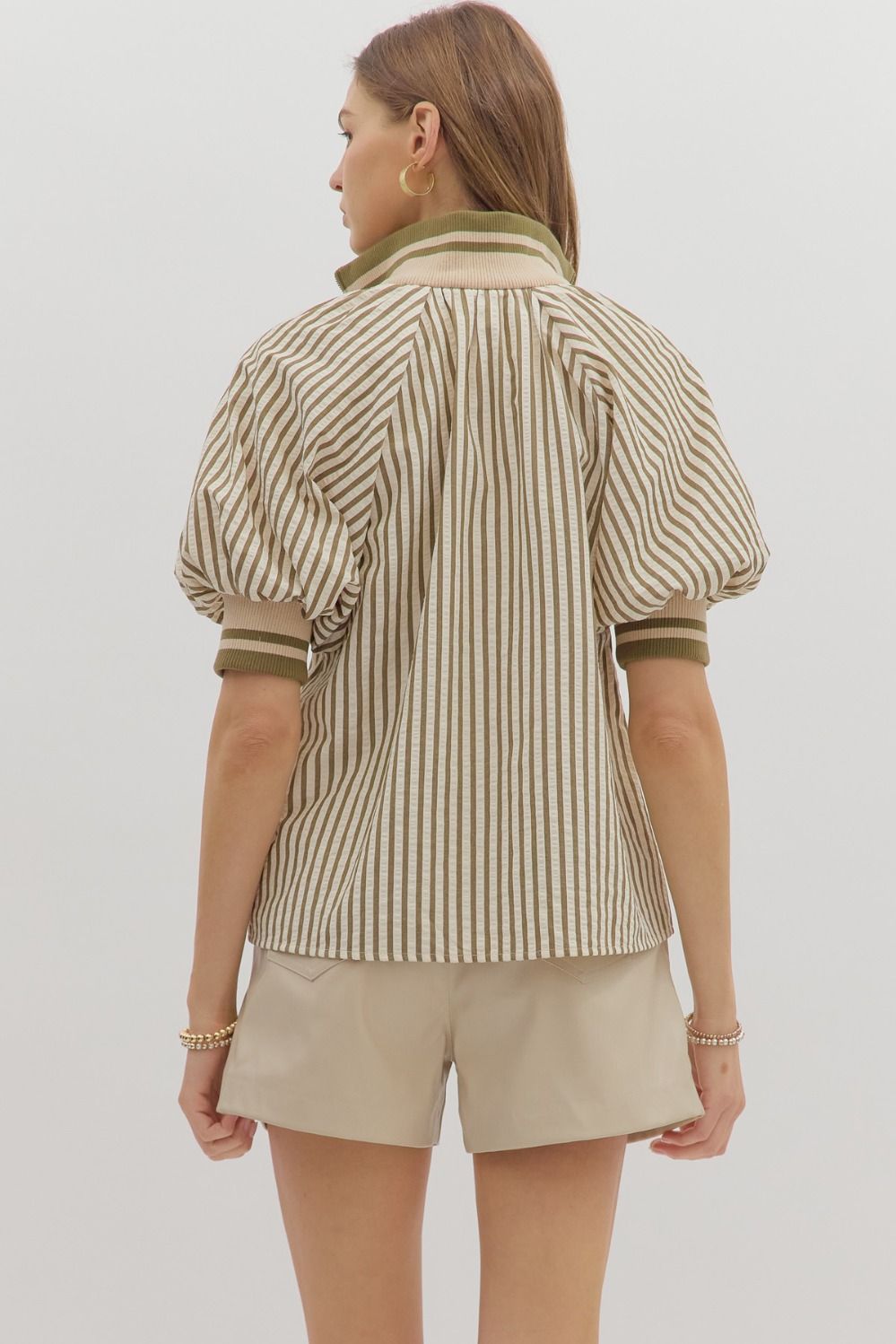 Entro Olive Half- Zip Top  - The Attic Boutique