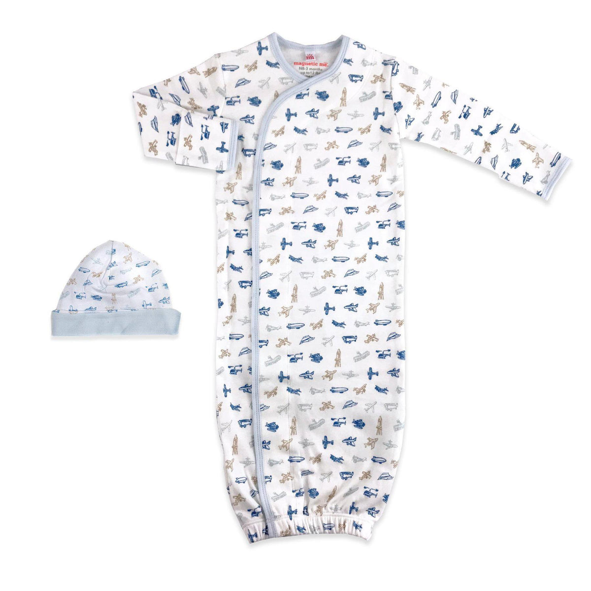 Airplanes Organic Cotton Magnetic Gown & Hat Set - The Attic Boutique