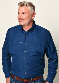 Deep Water Microfiber Button Down Long Sleeve - the-attic-boutique-and-gift