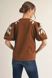 Hazel Brown Embroidered Top