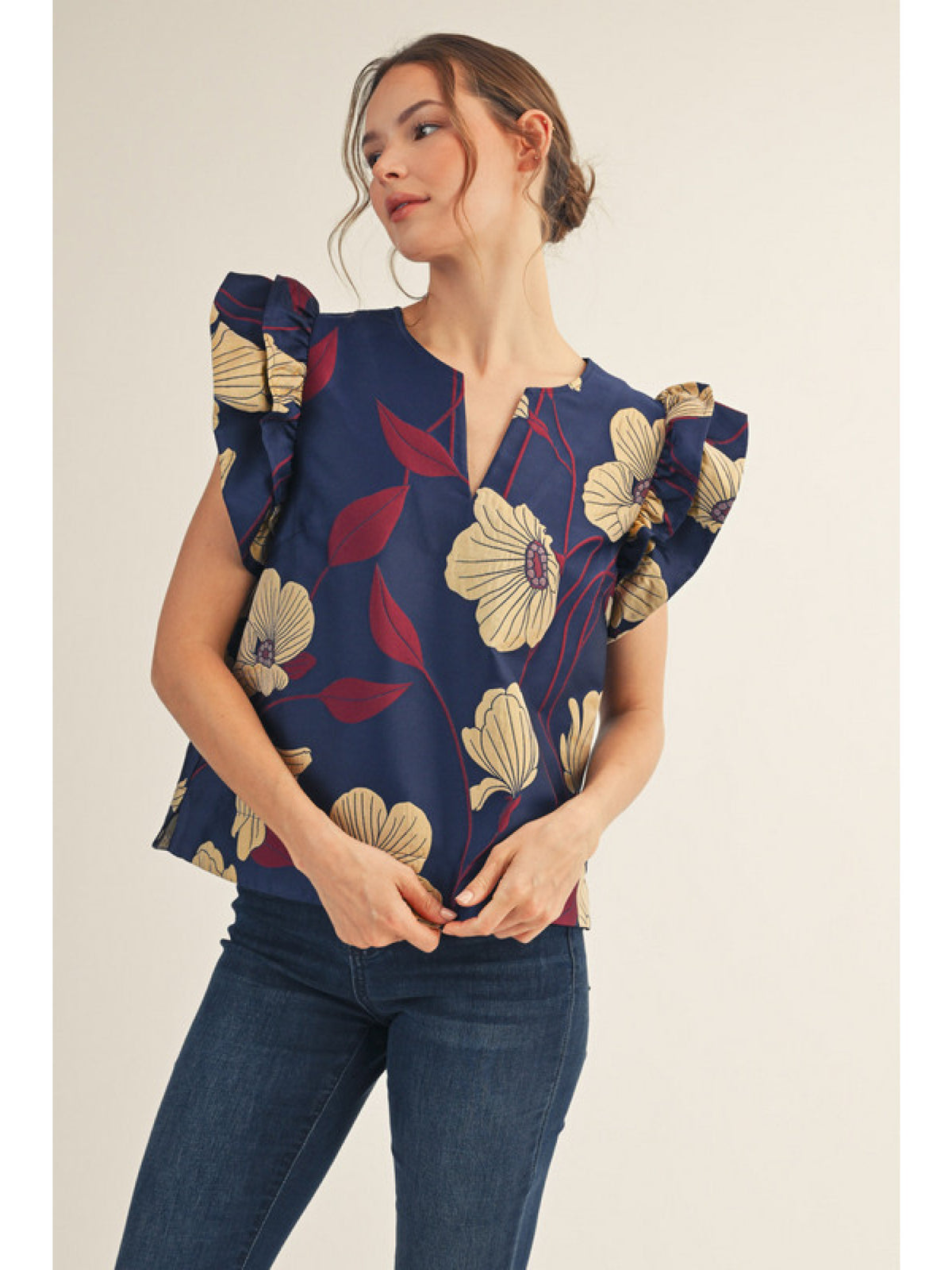 Jodifl Navy Floral Top  - The Attic Boutique