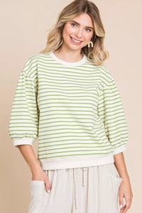 Avocado/ Neutral Stripe Top