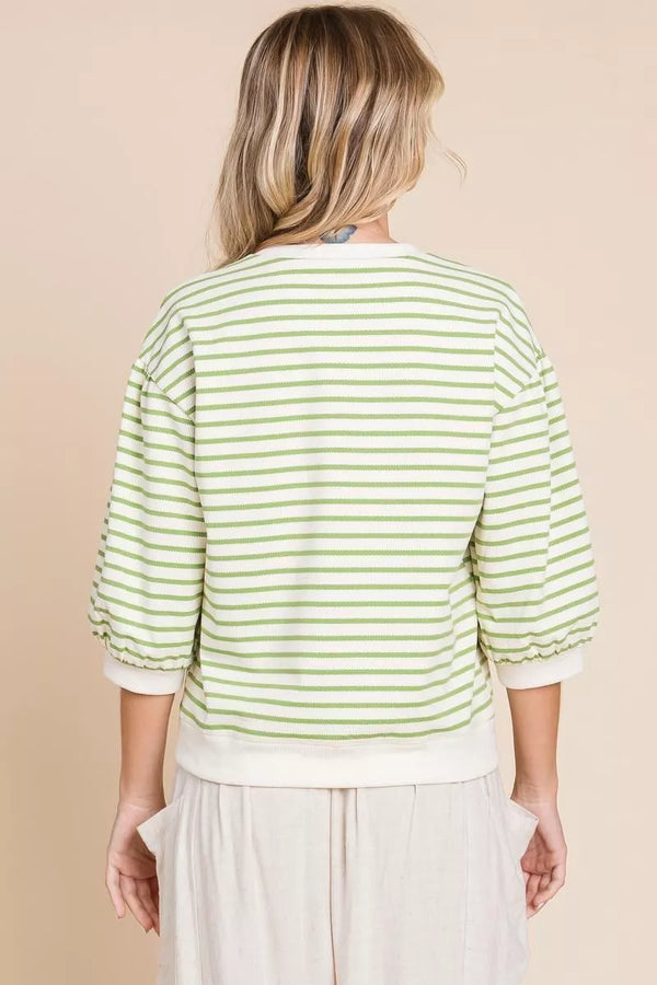 Avocado/ Neutral Stripe Top
