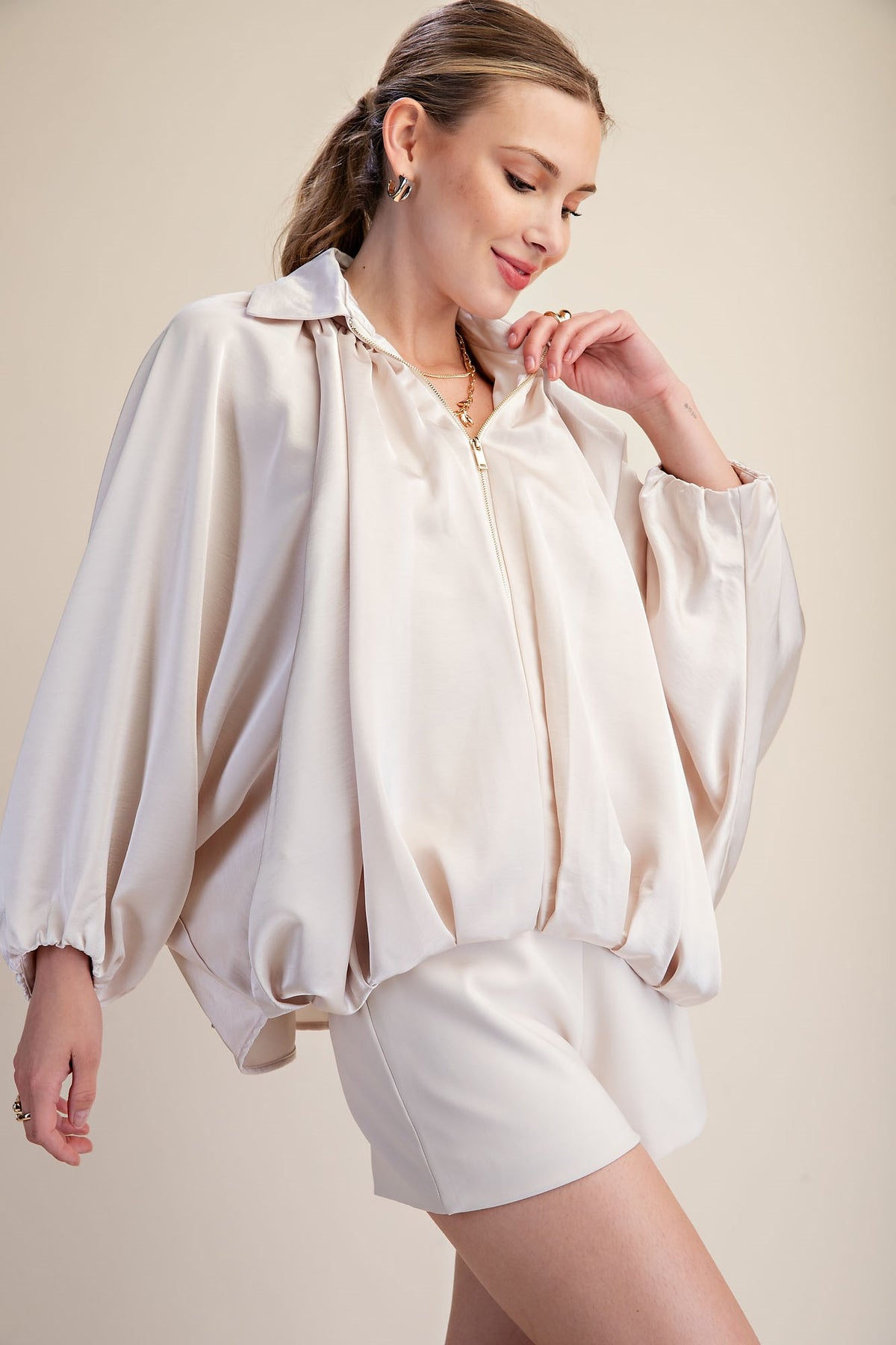 Amelia Cream Bomber Jacket