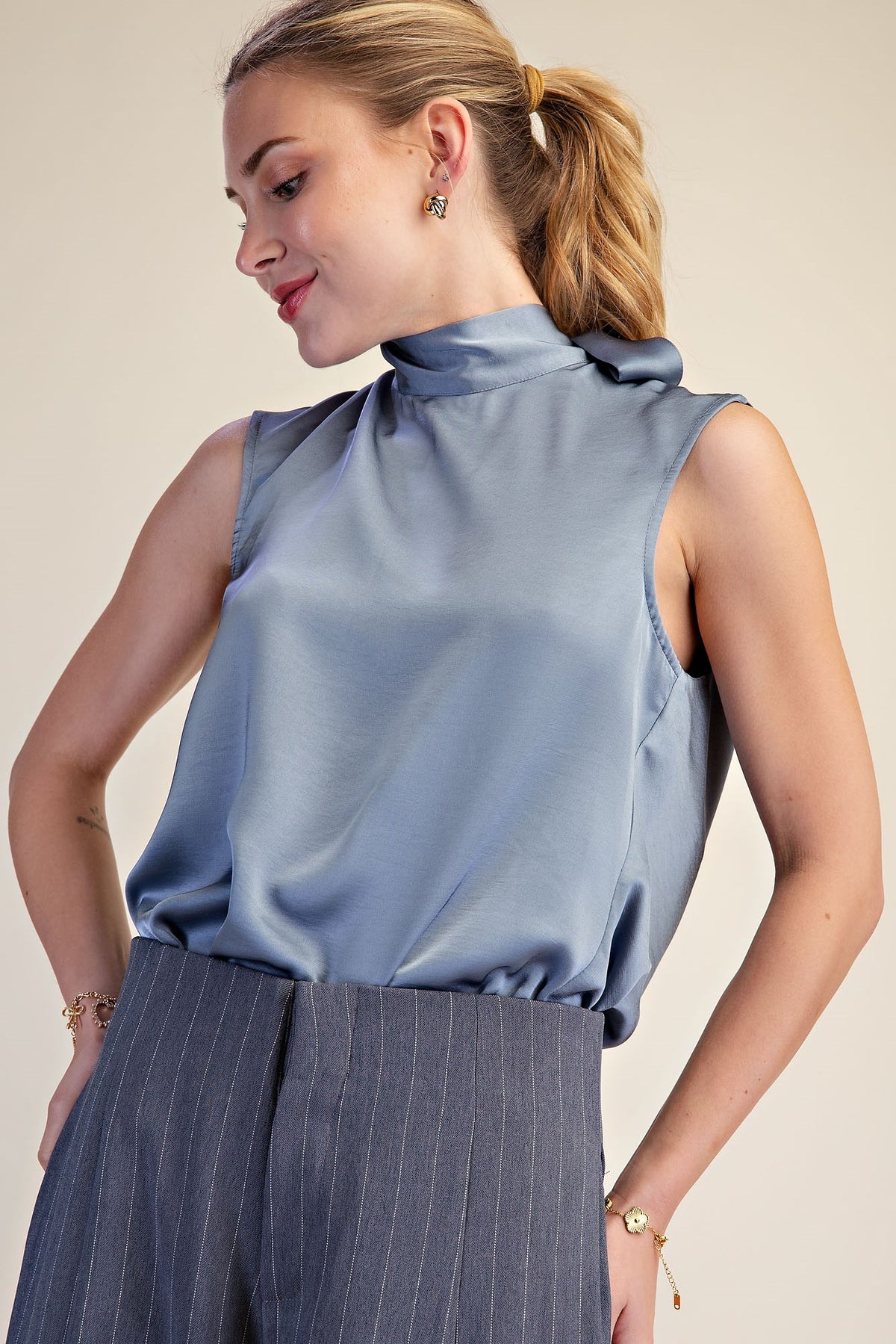 Carrie Slate Mock Neck Top