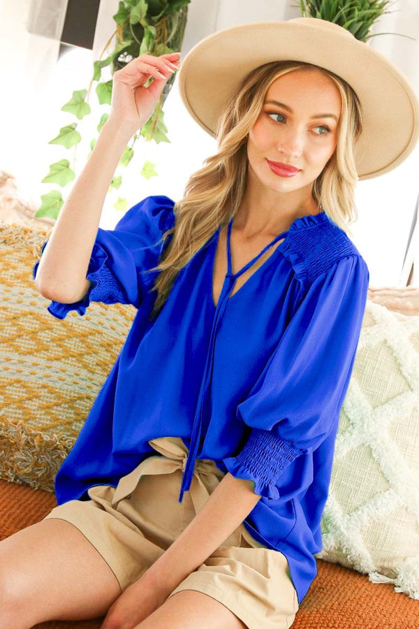 The Attic Boutique Royal Blue Woven Top  - The Attic Boutique