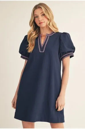 Navy Scallop Detail Dress