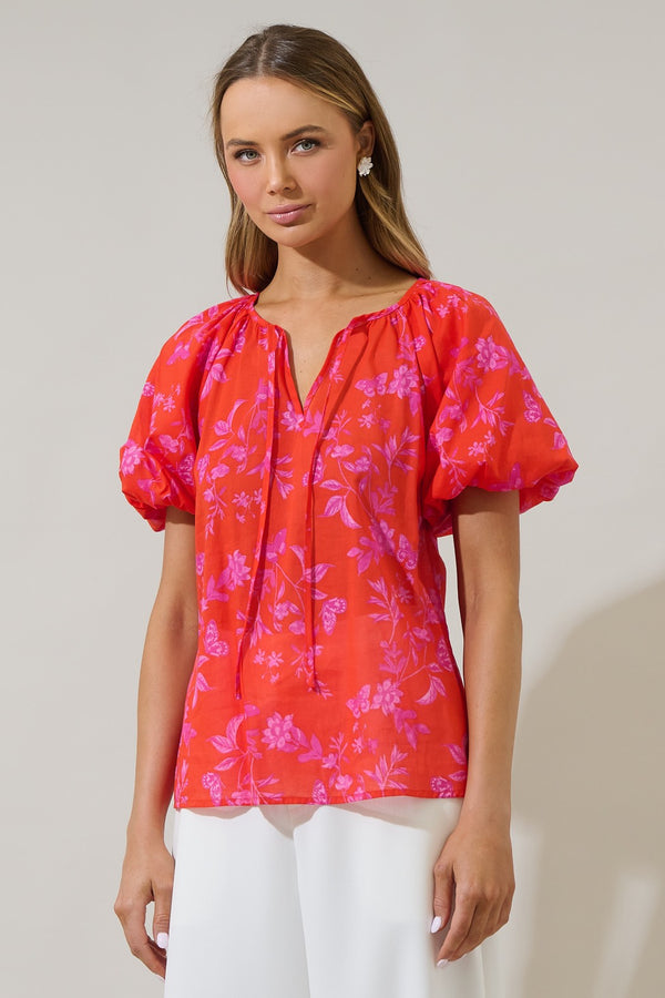 Sugarlips Fia Floral Red Top  - The Attic Boutique
