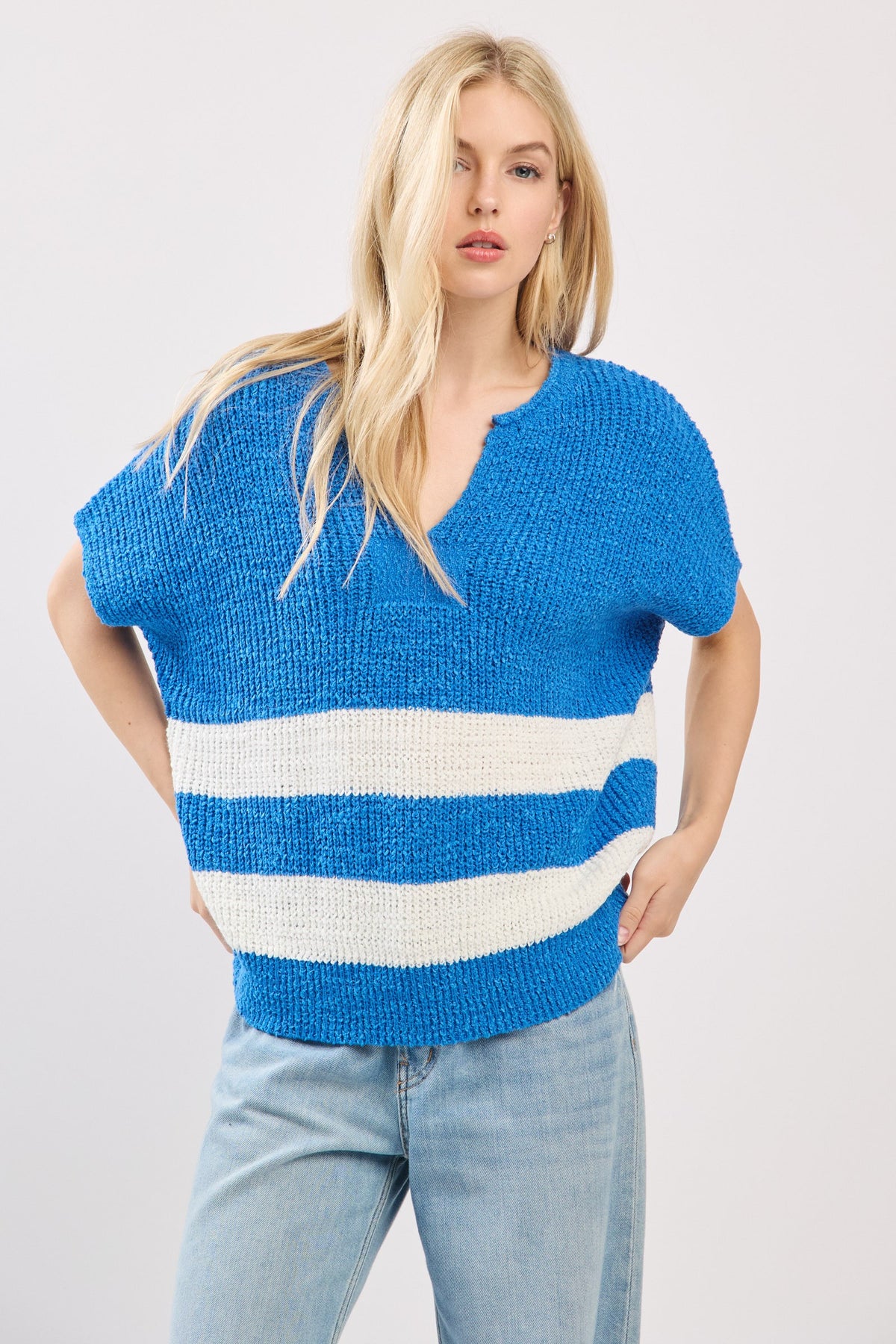 Blue & White Stripe Knit Sweater