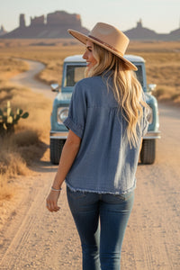 Dakota Frayed Denim Button Top