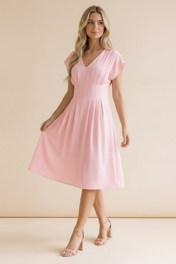 The Attic Boutique Laken Grace V-Neck Pleated Dress  - The Attic Boutique