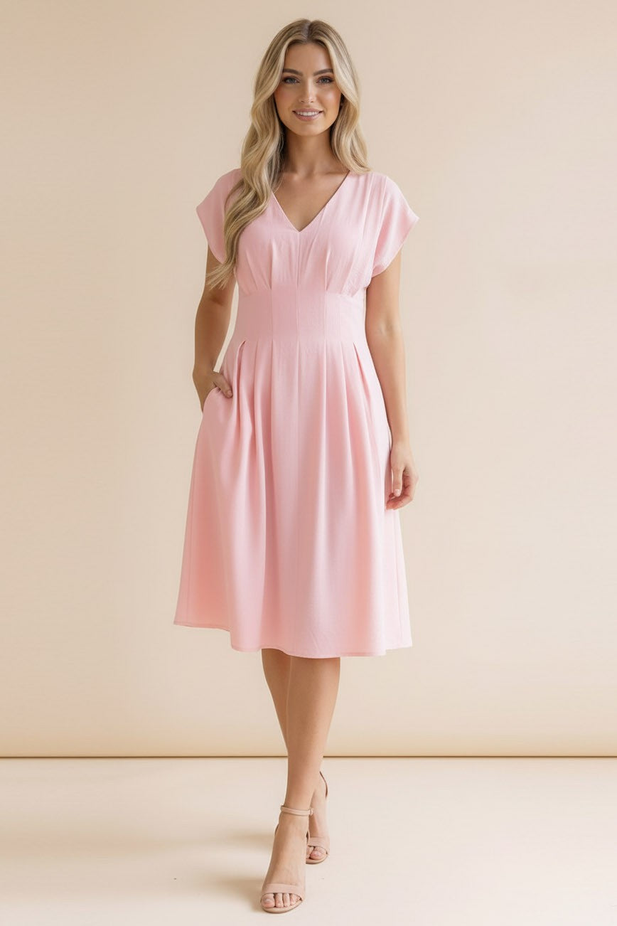 The Attic Boutique Laken Grace V-Neck Pleated Dress  - The Attic Boutique