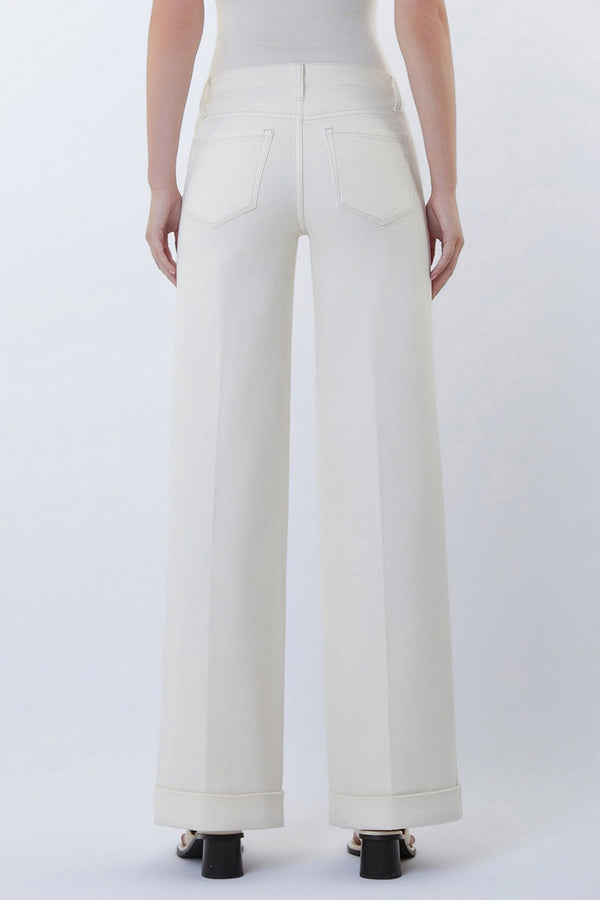 Paige Cream Mid-Rise Trouser Jeans