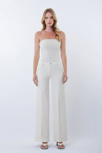 Paige Cream Mid-Rise Trouser Jeans