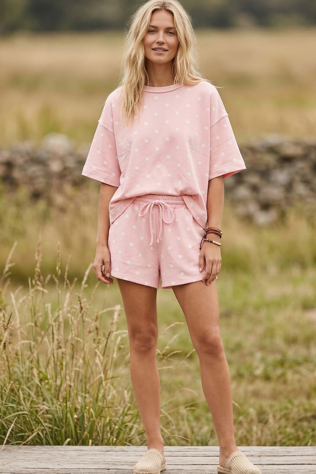 Polka Dot Short Set Pink/White