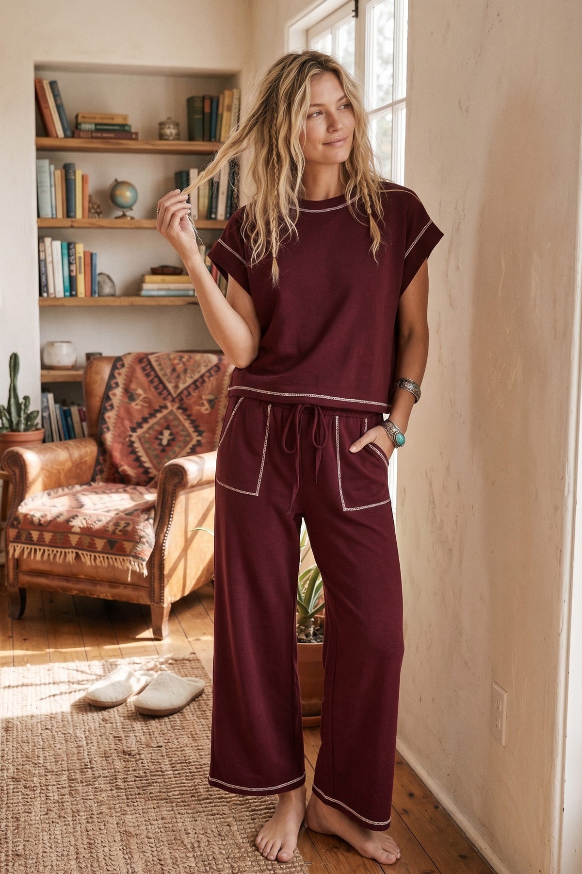 Monroe Maroon Lounge Set