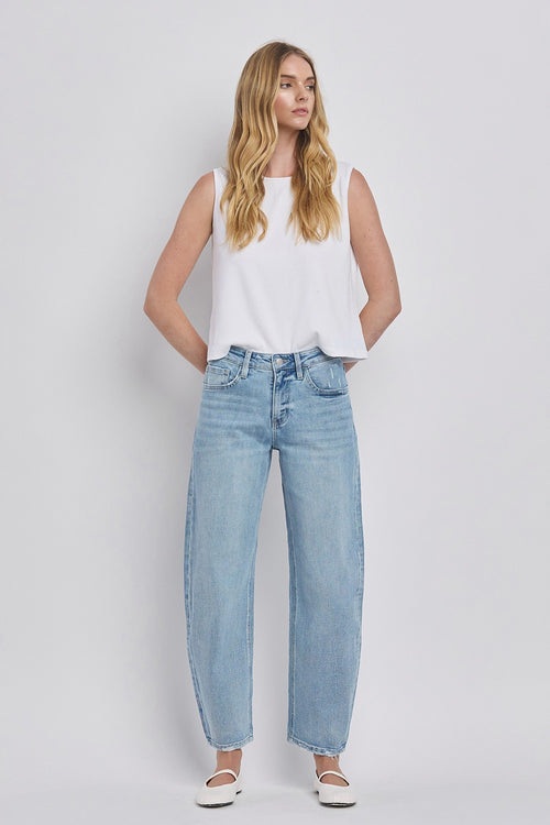High Rise Light Wash Barrel Leg Jeans
