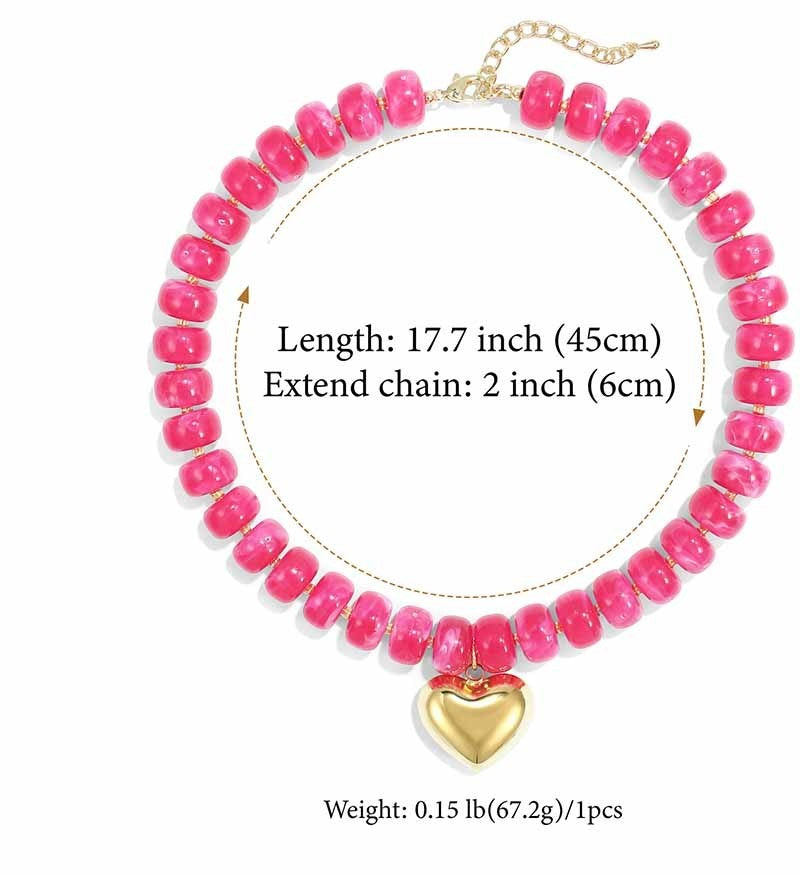 Rosie Dark Pink Beaded Heart Necklace