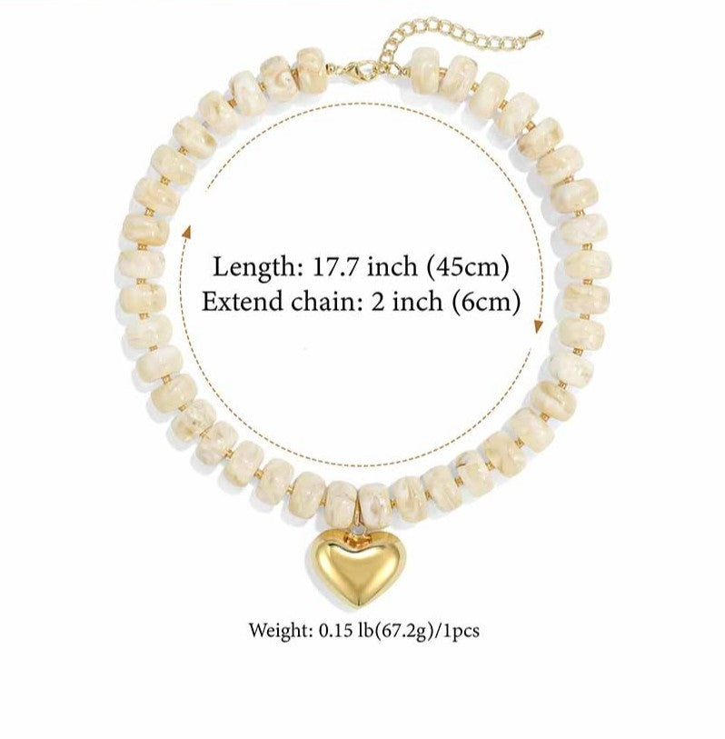 Mabel Beige Beaded Heart Necklace