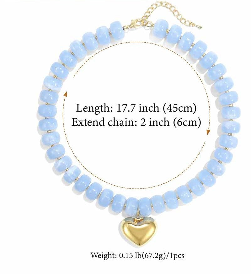 Sailor Sky Blue Beaded Heart Necklace