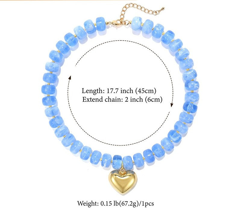 Skye Light Blue Beaded Heart Necklace