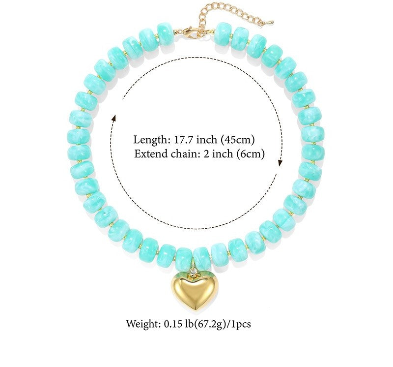 Clover Green Beaded Heart Necklace