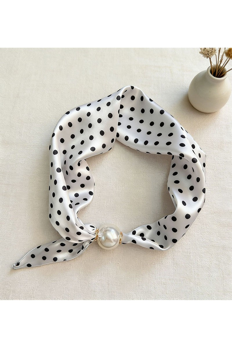 Bella White Polka Dot Pearl Scarf
