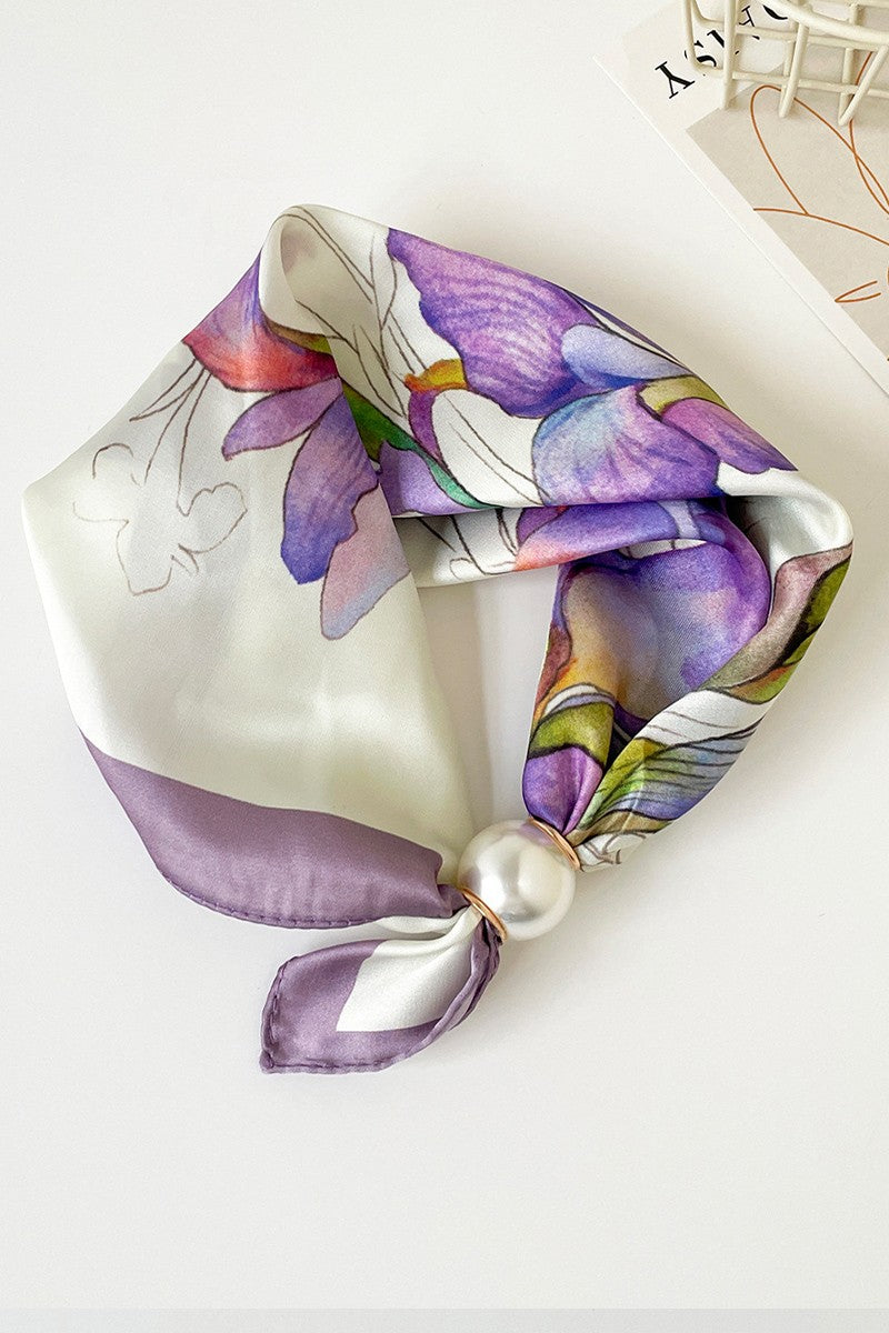 Chloe Purple Mist Flower Pearl Scarf